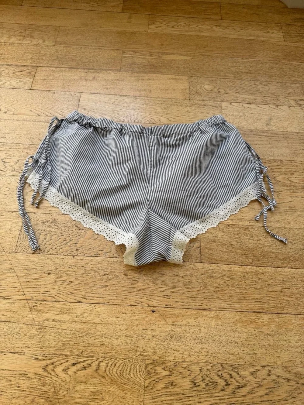Striped Lace-Trim Sleep Shorts - Blue & White